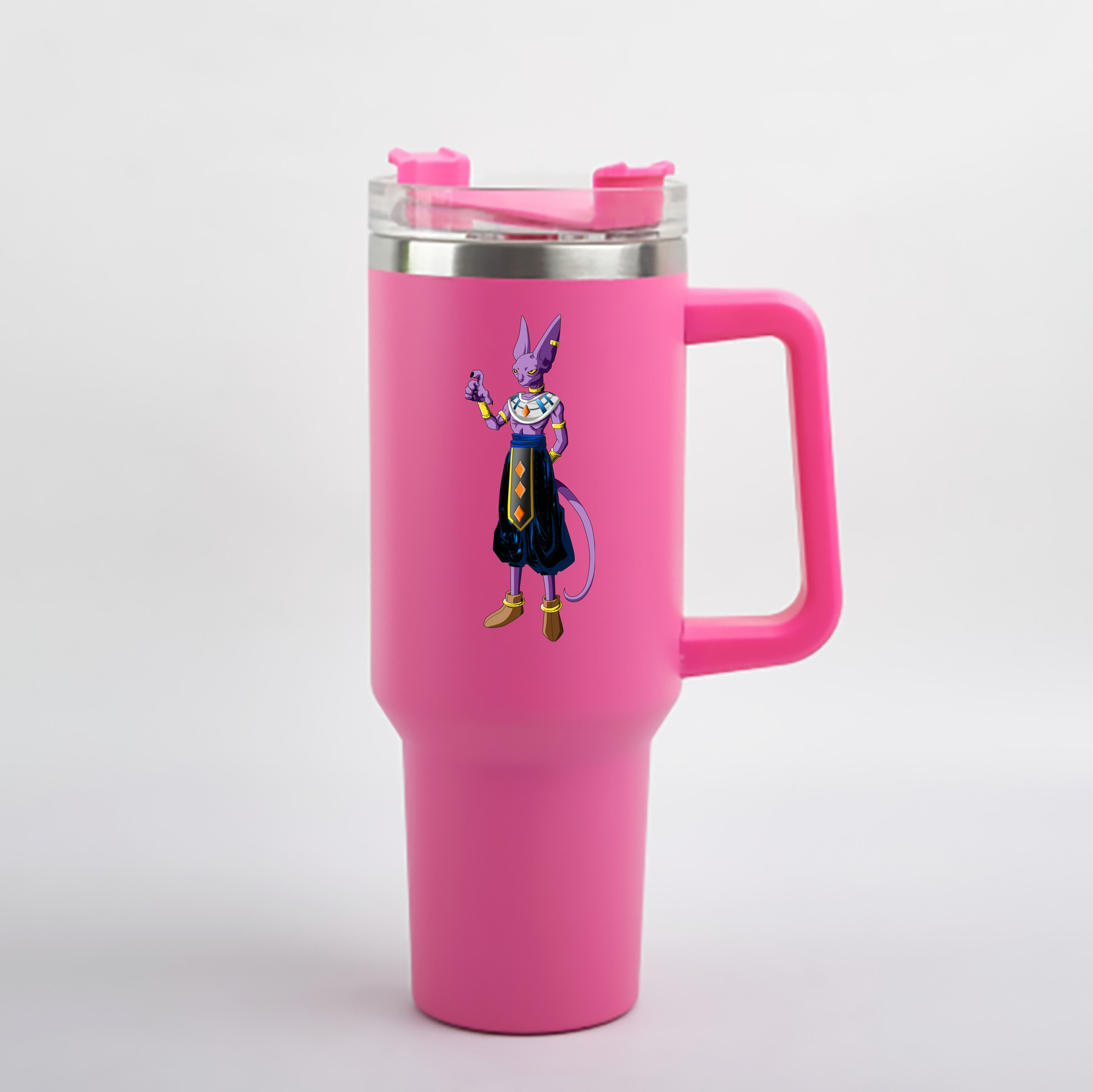 （画像用） ドラゴンボール ビルス 破壊神ビルス DRAGON BALL Beerus Birusu 1200mL車用タンブラー - クリスタルステッカー（プラスチックストロー付き）